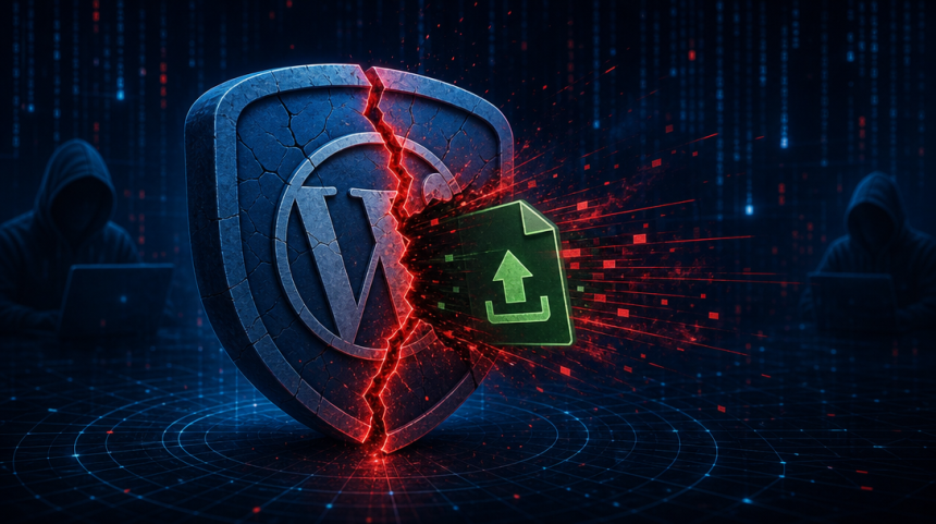 Concept cybersécurité : bouclier WordPress fissuré par une faille critique du plugin Forminator