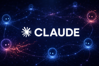 Logo Anthropic avec le nom Claude au centre, concept de systèmes multi-agents IA sur fond techno sombre, illustration du rapport sur les sabotages entre agents