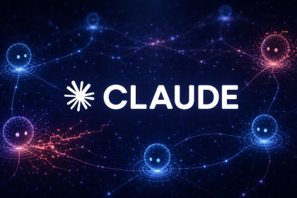 Logo Anthropic avec le nom Claude au centre, concept de systèmes multi-agents IA sur fond techno sombre, illustration du rapport sur les sabotages entre agents