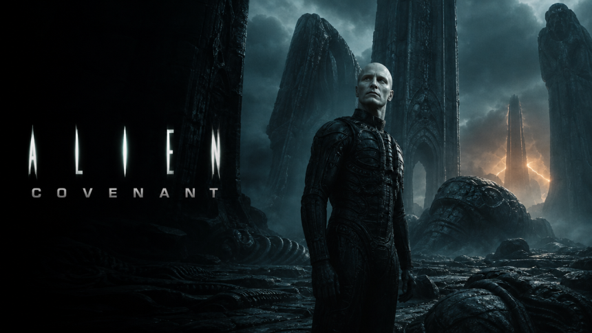 Key art concept Alien Covenant, l'androïde David contemplant des ruines alien