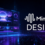 Logo MiniMax avec le nom du studio MiniMax Design sur fond techno abstrait sombre