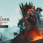 Key art officiel de The Witcher 3 Wild Hunt Remastered montrant Geralt, Ciri, Yennefer et Triss