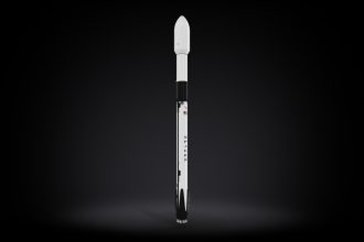 Rendu officiel de la fusée SpaceX Falcon 9 avec son logo, illustrant l'article sur l'étage supérieur qui s'est écrasé sur la Lune