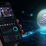 Créateur de contenu rémunéré en stablecoin USDC sur X, concept fintech blockchain