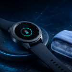 Galaxy Watch 9 sur son socle de charge sans fil avec un pack de glace, bug de surchauffe à la recharge