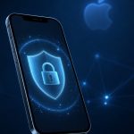 iPhone avec bouclier de sécurité iCloud Private Relay sur fond bleu nuit, concept