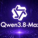 Qwen3.8-Max - logo blanc et nom du modèle sur fond tech abstrait