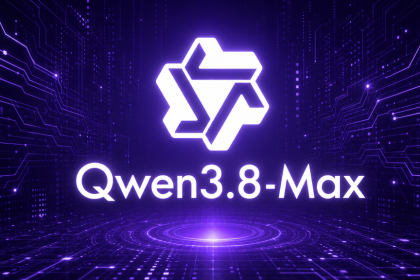 Qwen3.8-Max - logo blanc et nom du modèle sur fond tech abstrait