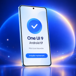 Samsung Galaxy S25 avec l'écran de mise à jour One UI 9 sous Android 17, visuel concept du déploiement