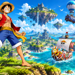 Concept 16:9 Fortnite x One Piece : Luffy en héros devant une île Battle Royale avec le navire pirate, fuite mini-saison au 1er novembre