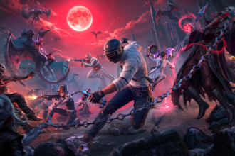 Key art officiel de la mise à jour PUBG Mobile 4.6 Midnight Hunters avec le mode vampires et chef vampire sous la lune de sang