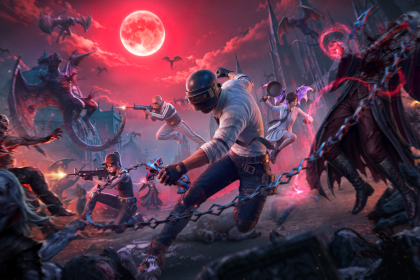 Key art officiel de la mise à jour PUBG Mobile 4.6 Midnight Hunters avec le mode vampires et chef vampire sous la lune de sang