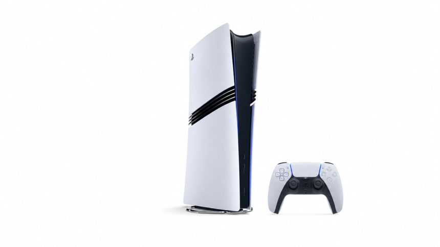 Photo officielle de la console PS5 Pro avec sa manette DualSense