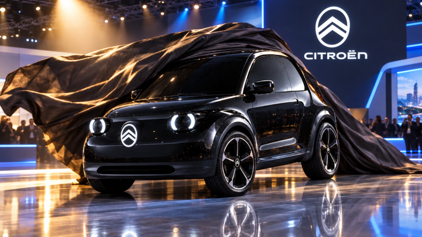 Citroën 2 CV concept : le teasing officiel du Mondial de l'Auto 2026, voiture concept néo-rétro sous bâche qui se révèle