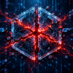 Concept de noyau Linux fendu en quatre segments par des fissures rouge-orangé de corruption mémoire, quatre exploits publics vers un shell root local