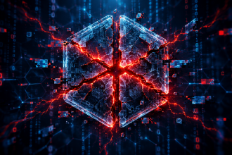 Concept de noyau Linux fendu en quatre segments par des fissures rouge-orangé de corruption mémoire, quatre exploits publics vers un shell root local