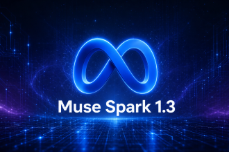 Logo Meta avec le nom du modèle Muse Spark 1.3 sur fond techno sombre
