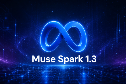 Logo Meta avec le nom du modèle Muse Spark 1.3 sur fond techno sombre