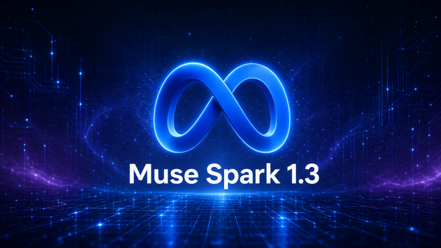 Logo Meta avec le nom du modèle Muse Spark 1.3 sur fond techno sombre