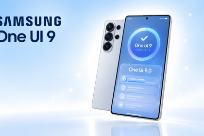 Samsung Galaxy S26 Ultra avec l'écran de mise à jour One UI 9.0 sous Android 17, visuel concept