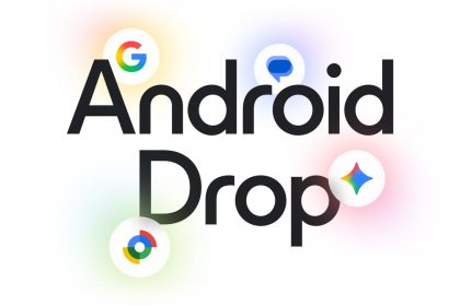 Bannière officielle Google du September Android Feature Drop 2026, wordmark Android Drop en typo Google avec les icônes Messages, Gemini et accessibilité
