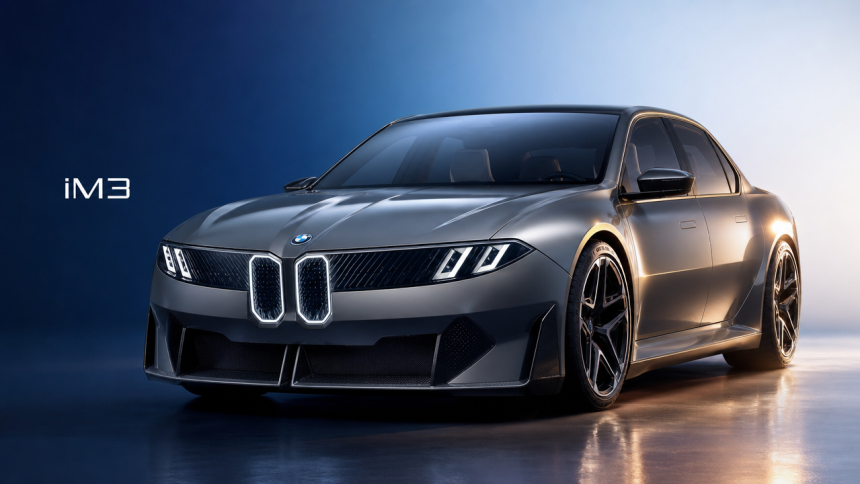 Rendu concept de la BMW iM3 électrique, prototype M3 100% électrique en style Neue Klasse
