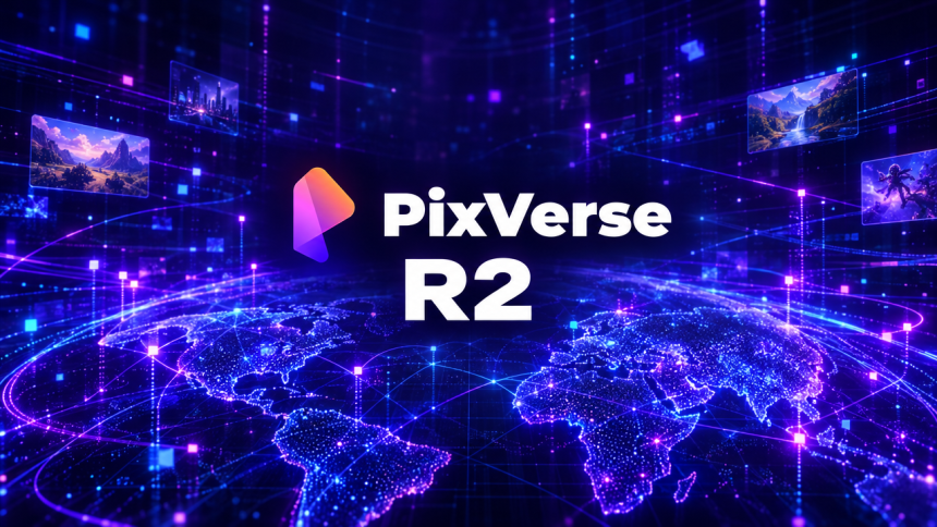 Logo PixVerse avec le nom du modèle R2, world model temps réel