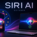 Concept Siri AI : assistant bloqué sur iPhone dans l'Union européenne (DMA) avec panneau interdit, mais disponible sur Mac, bêta en octobre