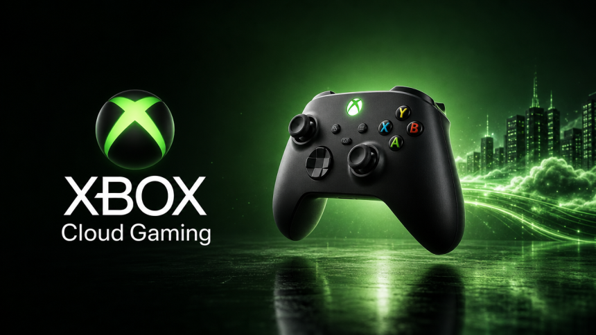 Manette Xbox avec le logo Xbox Cloud Gaming, visuel de présentation du service de cloud gaming