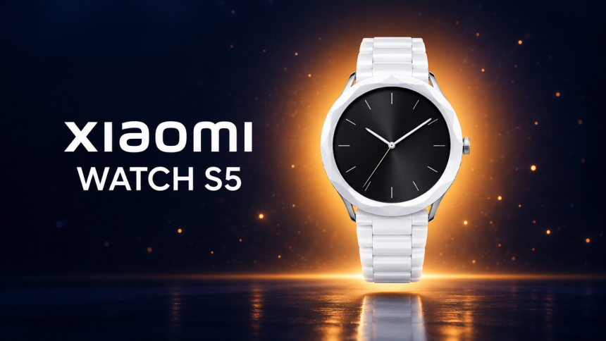 Xiaomi Watch S5 41 mm, montre connectée compacte présentée sur fond premium bleu nuit, rendu concept