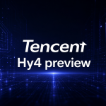 Logo Tencent avec le nom du modèle Hy4 preview sur fond techno sombre
