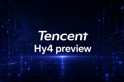 Logo Tencent avec le nom du modèle Hy4 preview sur fond techno sombre