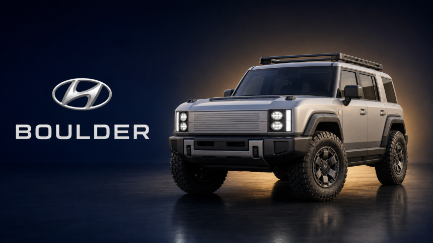 Hyundai Boulder, SUV tout-terrain électrique à châssis échelle, rendu concept d'après les images de brevet