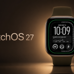Apple Watch Series 12 affichant le nouveau cadran Siri Modular de watchOS 27, avec le wordmark watchOS 27