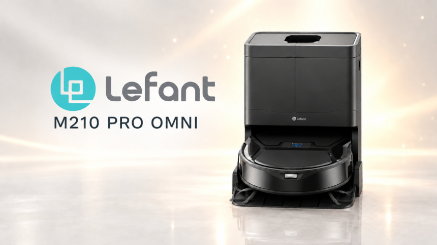 Lefant M210 Pro Omni, robot aspirateur laveur avec station, logo officiel Lefant, mise en valeur