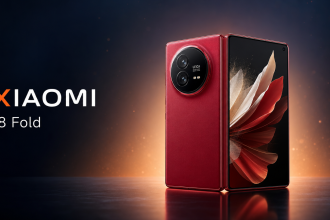 Xiaomi 18 Fold, smartphone pliable rouge cerise, concept de présentation