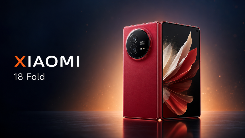 Xiaomi 18 Fold, smartphone pliable rouge cerise, concept de présentation