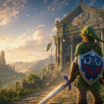 Link devant le temple du Temps, visuel anniversaire 40 ans de Zelda pour les Nintendo Direct de septembre 2026