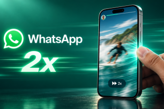 WhatsApp, concept de la lecture 2x des statuts vidéo : le geste press-and-hold du côté droit de l'écran emprunté à TikTok