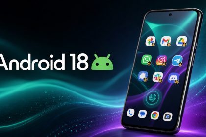 Android 18 : robot Android vert et smartphone Pixel sur fond teal et violet, annonce officielle à l'agenda de l'Android Dev Summit