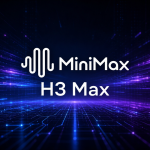 Logo MiniMax avec le nom du modèle H3 Max sur fond techno abstrait sombre