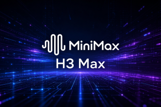 Logo MiniMax avec le nom du modèle H3 Max sur fond techno abstrait sombre
