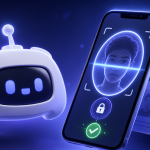 Mascotte Clyde de Discord avec smartphone affichant une interface de scan facial de vérification d'âge