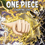 Affiche key art One Piece : Luffy en Gear 5 frappe le bouclier d'Imu avec le marteau de Loki et la foudre à Erbaf, chapitre 1193 disponible le 13 septembre