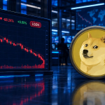 Bitwise ferme son ETF Dogecoin BWOW, visuel concept de liquidation avec le jeton Dogecoin (sans symbole) et un terminal de trading BWOW en chute