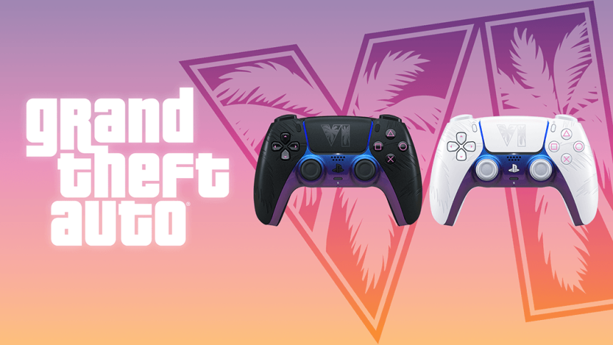 Deux manettes DualSense PS5 collector GTA VI, éditions noire et blanche