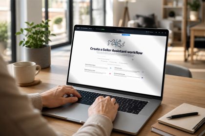 Amazon Seller Assistant agentique : interface de création de workflow dans Seller Central (Pricing Analyzer, Product Expansion Finder, Account Health Monitor) pour piloter la boutique via IA/Claude