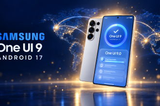 Samsung Galaxy S26 avec l'écran de mise à jour One UI 9 sous Android 17, déploiement OTA vers l'Europe, le Canada et l'Inde, visuel concept