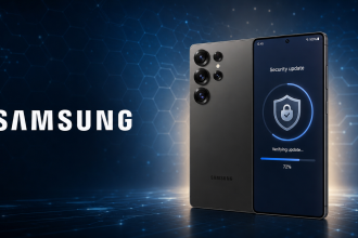 Samsung Galaxy recevant un patch de sécurité de septembre 2026, interface de mise à jour sur l'écran du smartphone