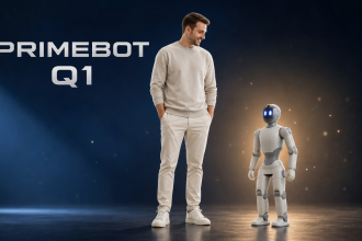 PrimeBOT Q1, mini humanoïde de compagnie de la taille d'un enfant (88 cm), comparé à un adulte, primé aux IFA Innovation Awards 2026
